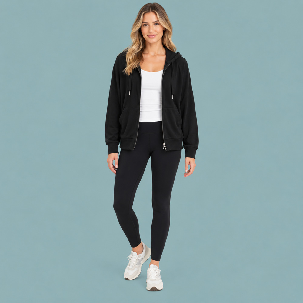 Athleta Large L Black Balance Hoodie Hooded Full Zip Knit Active Sweatshirt